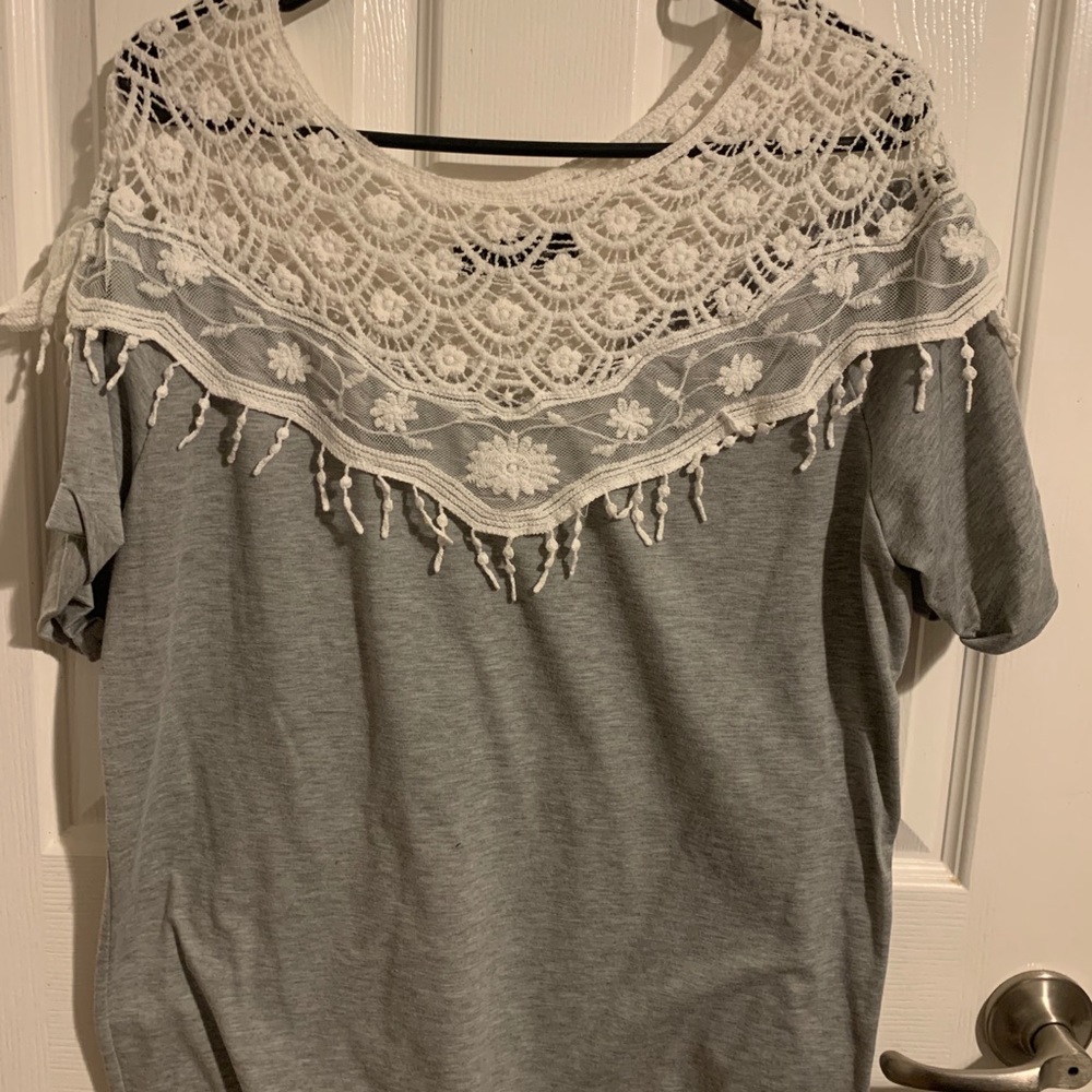 Grey blouse with white lace top! 😍